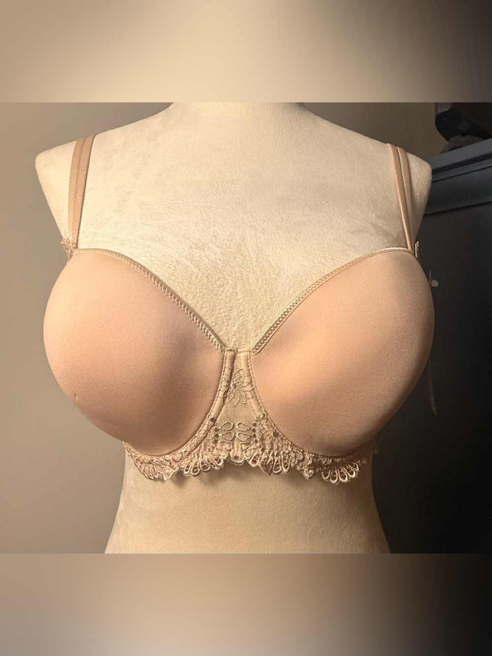 Simone Perele Beige Lace-Trim Smooth T-Shirt Bra